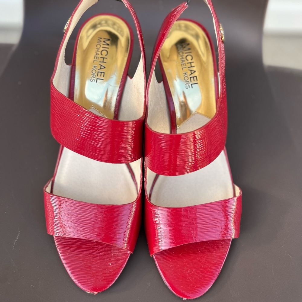 Michael Michael Kors Open Toe Red Leather Heel